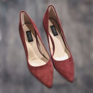 Burgandy gold heels